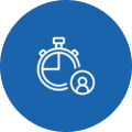 Timer icon with person silhouette on blue.